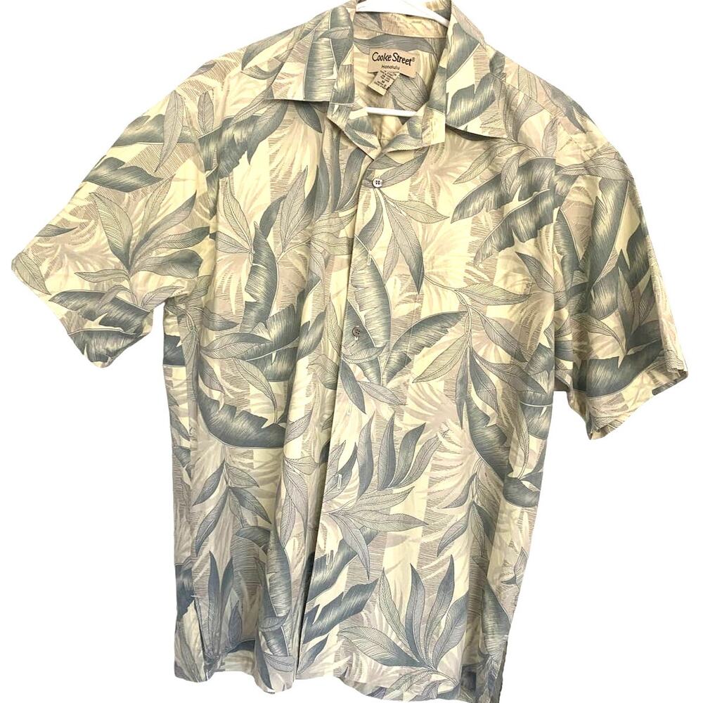 Cooke Street Honolulu Camp Hawaiian Shirt Medium Gray Button Up Pocket Tropical